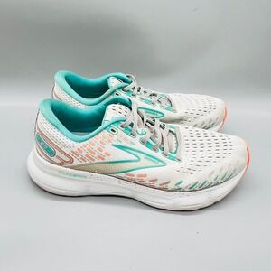 Brooks Shoes Womens 9.5 White Teal Mesh Glycerin 20 Running Athletic Sneakers